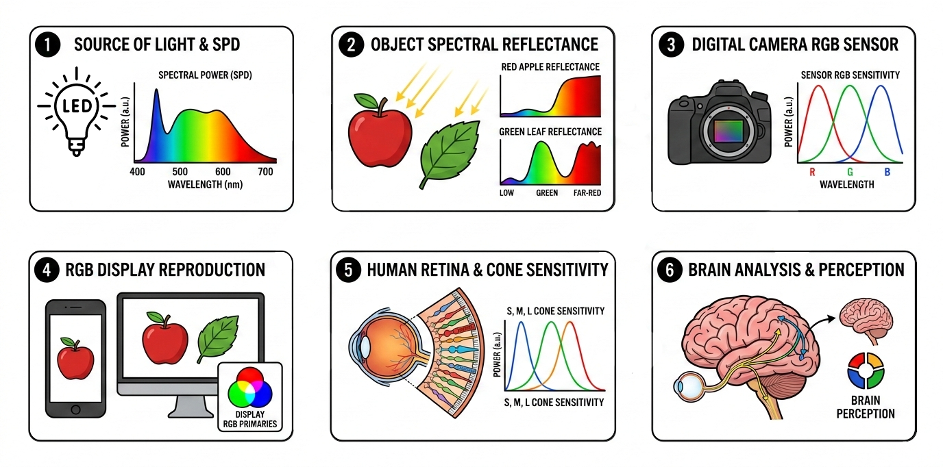 The full color imaging chain from light source to perception