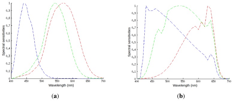 Human cone spectral sensitivities vs typical camera sensor response